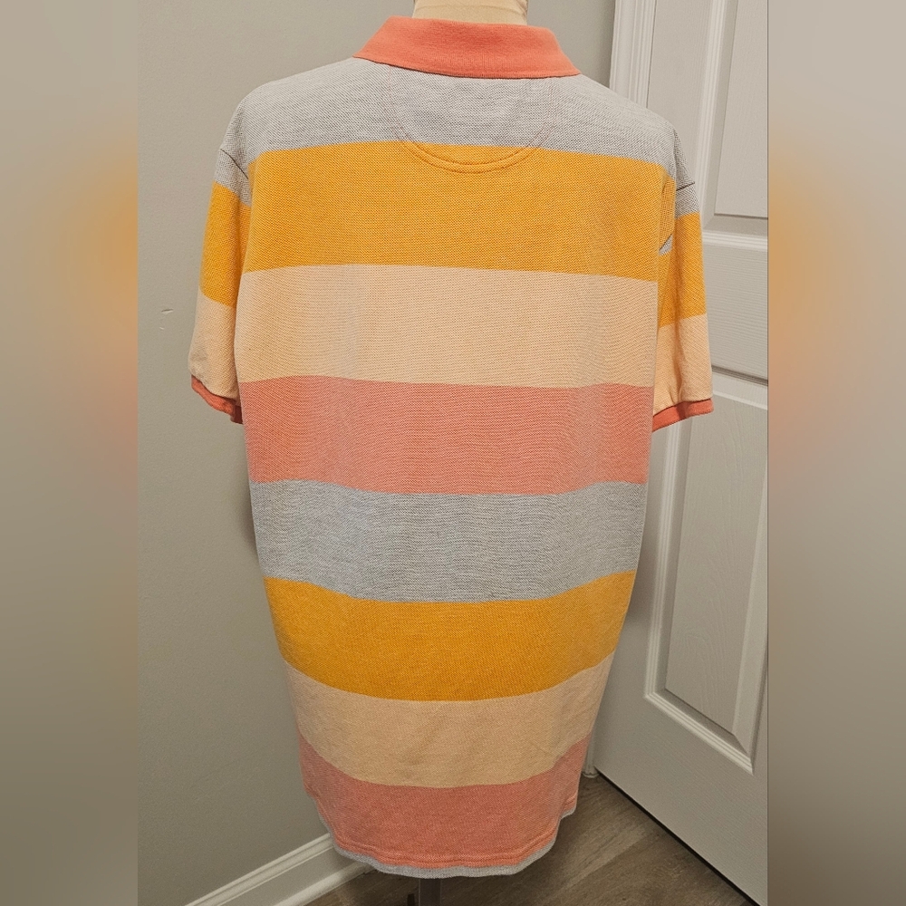 U.S. Polo Assn. Men's Polo  Short SleevShirt, Orange, Yellow, Gray Stripes Sz L - Picture 2 of 3